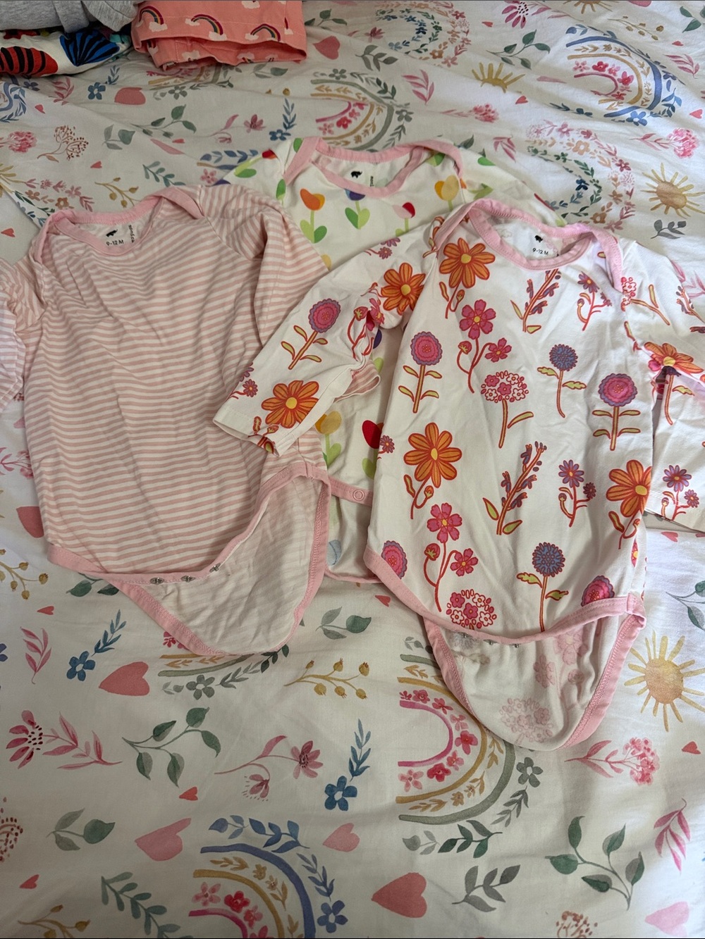 Girls' Long-Sleeve Pink Floral & Stripe Pajama Tops - 3 Pack